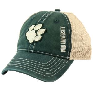 Image of Green/Tan Trucker Hat: Paw Applique with Vertical Ohio University