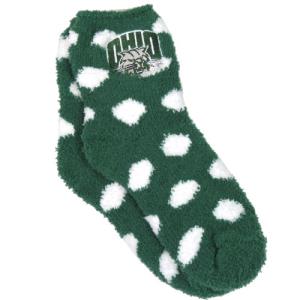 Image of Dark Green Fuzzy Socks with White Dots:Attack Cat Embroidery
