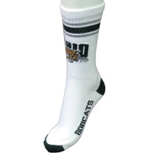 Image of White Crew Sock with Triple Stripe: Attack Cat Bobcats