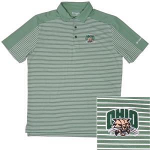 Image of Columbia Green Heather/White 2x1 Stripe Polo: Attack Cat Embroidery