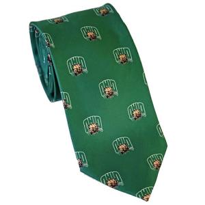 Image of Silk Necktie: Green with Repeat Attack Cat