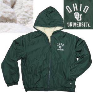Image of Womens Dark Green Woven/ Natural Pebble Fleece Reversible Jacket: Ohio University Interlock