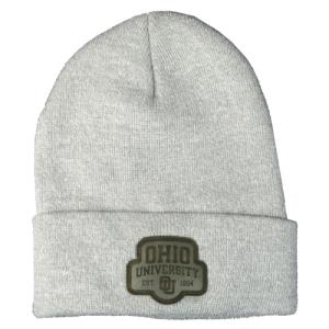 Image of Gray Heather Cuff Beanie: Etched Stack over Interlock Patch