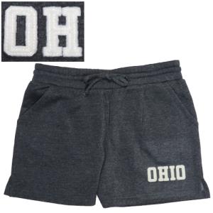 Image of Womens Charcoal Fleece Short: Sherpa Ohio Applique