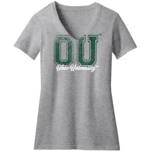 Image of Womens Oxford V-Neck Tee: Block OU over Puff Script