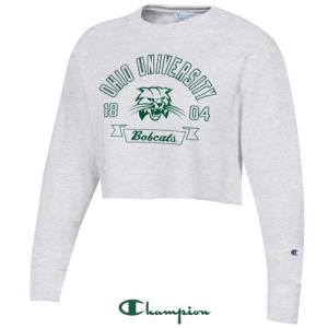 Image of Champion Womens Ash Crop Reverse Weave Crew: Radial over Cat Banner