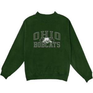 Image of Womens Dark Green Mock Neck Sweatshirt: Ohio Bobcats Cat Bar