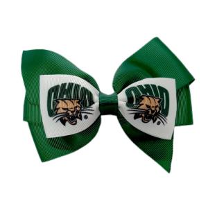 Image of Hair Bow: Green and White with Atttack Cat