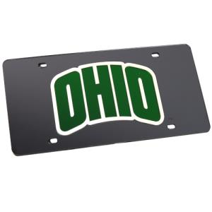 Image of Black Acrylic License Plate: Green/White Mirror Arch Ohio