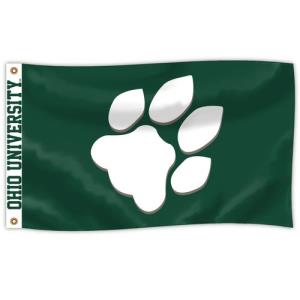 Image of 3x5 Flag: Dark Green with Paw Print and Ohio University Header