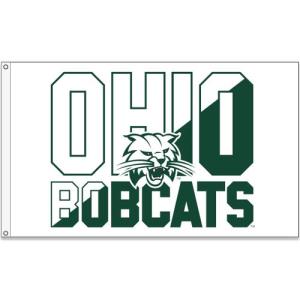 Image of 3x5 Flag: White/Dark Green Split Stack with Cat Face