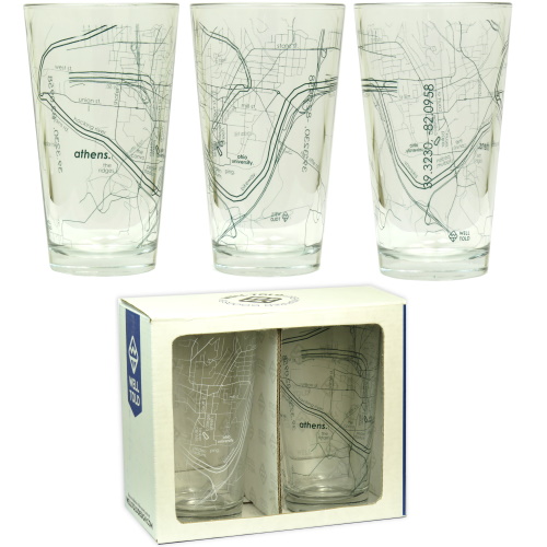 Topo Map Etched Mason Jar Drinking Glasses