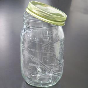 Image of CC Etched Glass Mason Jar with Lid: Ohio University Campus Map
